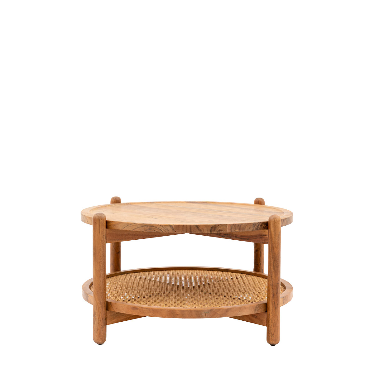 Chico Round Acacia Coffee Table with Rattan Shelf natural, ÉDITÉ