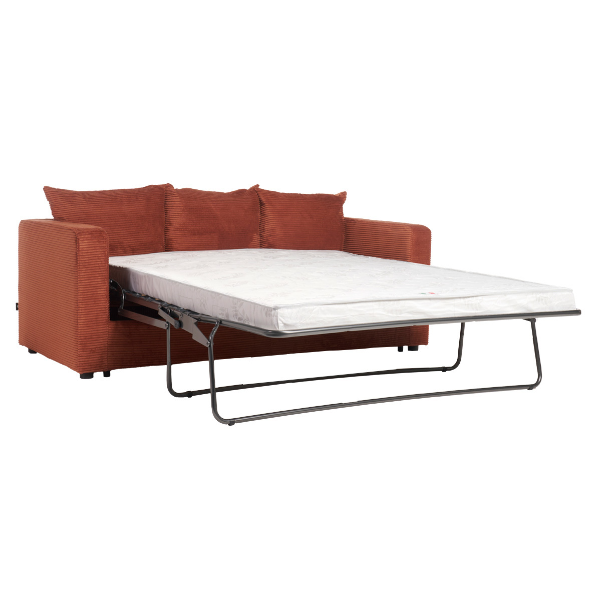 Canapé convertible 3 places en tissu velours chenille vert kaki avec matelas 13 cm BACIO terra cotta, MILIBOO