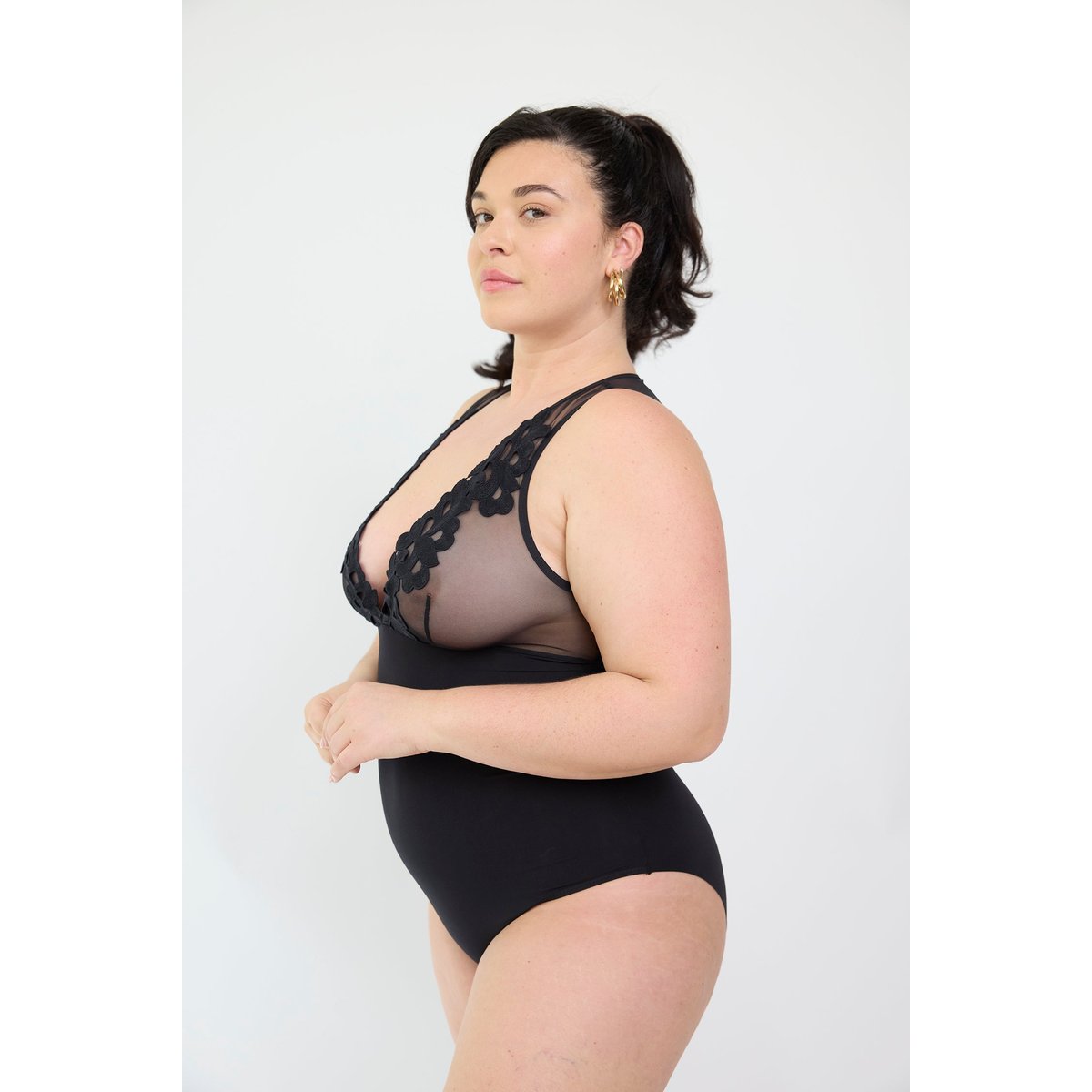 Body sans armatures en guipure MIDNIGHT FEVER noir, MAISON LEJABY