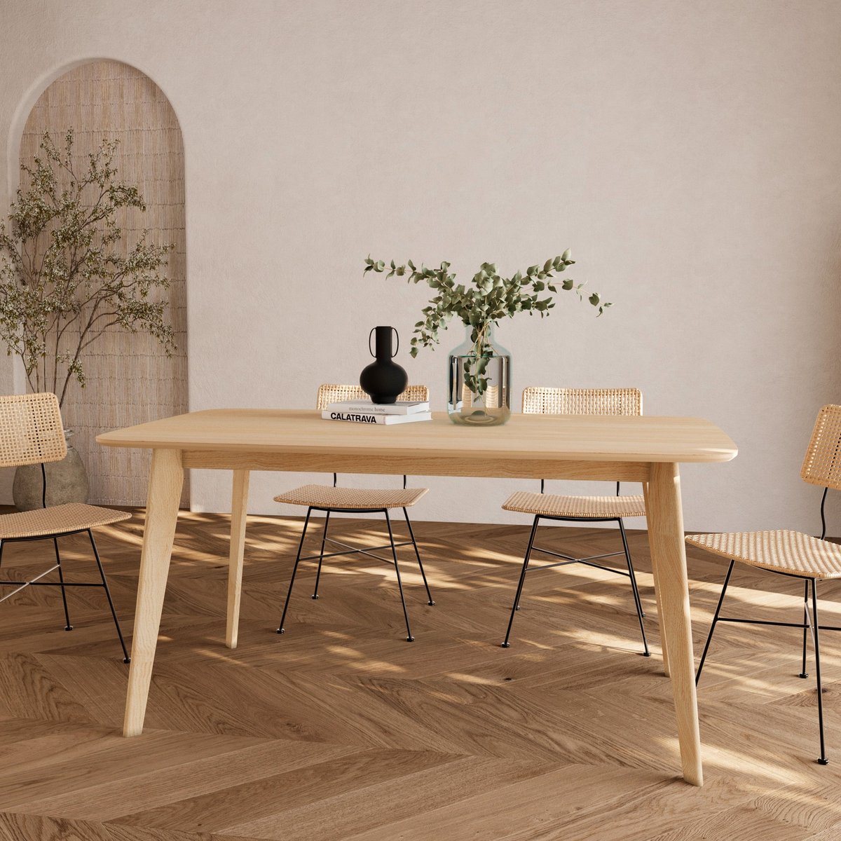 Table rectangulaire 6 personnes en bois 150 cm - OMAN bois clair, MAISON PAVANE