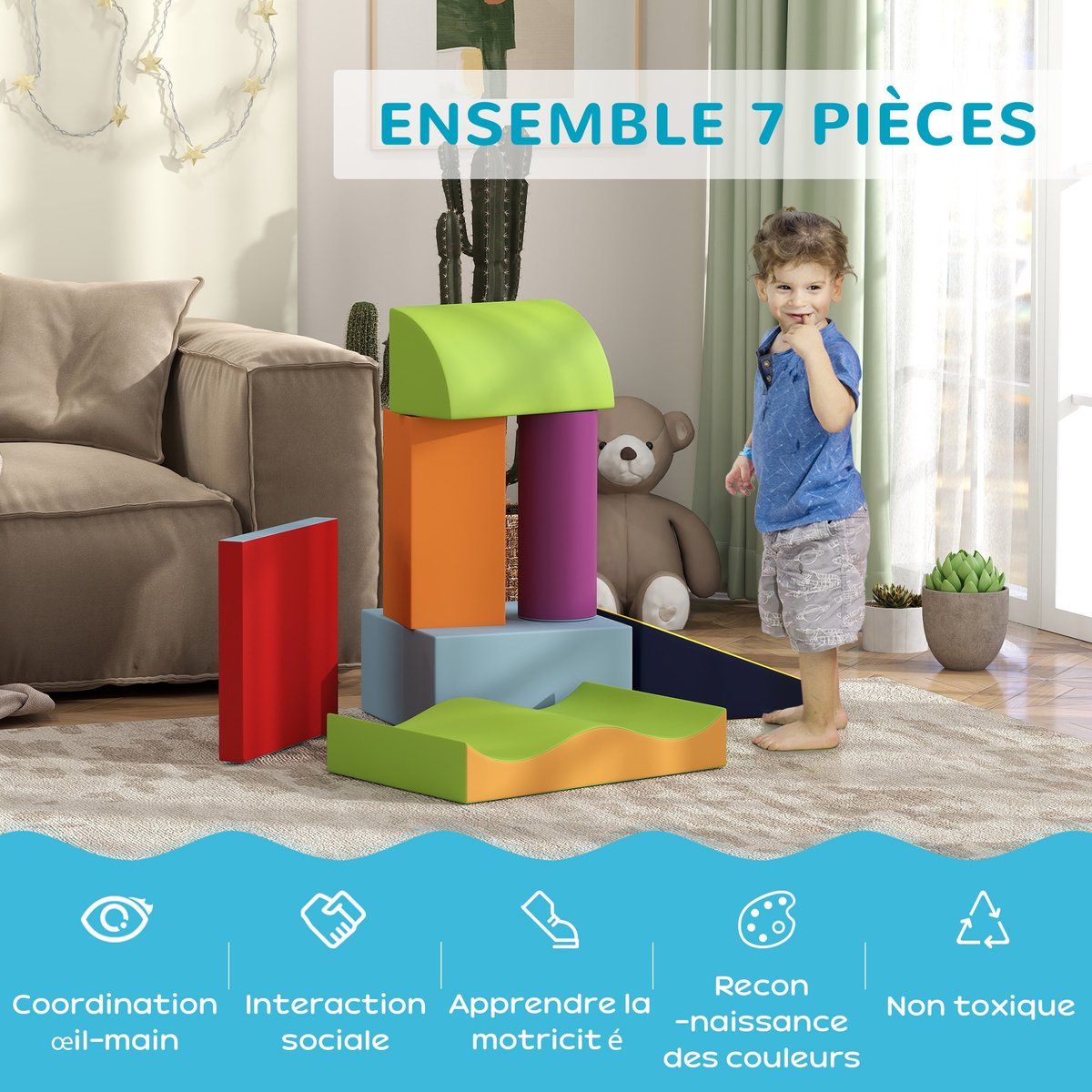Ensemble de jeux souples pour enfants EPE vert, HOMCOM