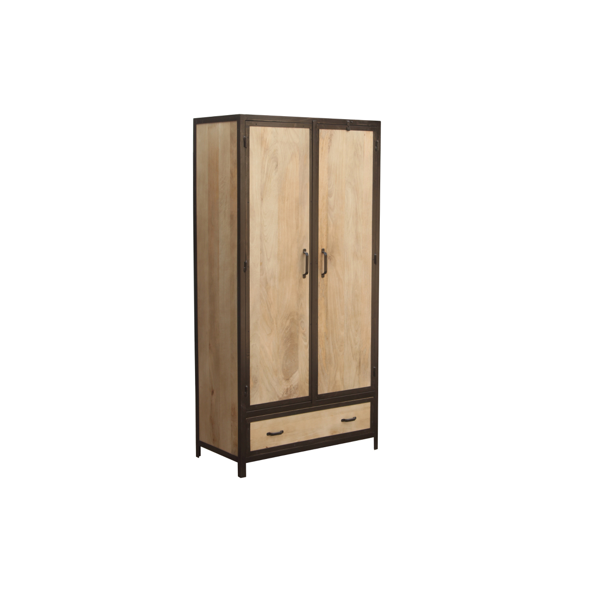Armoire industrielle en bois massif manguier et métal noir L90 cm INDUSTRIA bois clair / noir, MILIBOO