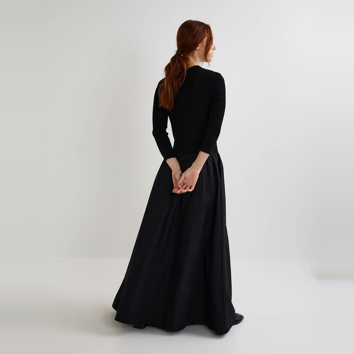 Robe longue bi-matière noir, MONOPRIX