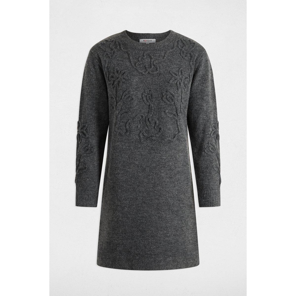 Robe tricot manches longues gris foncé, MORGAN