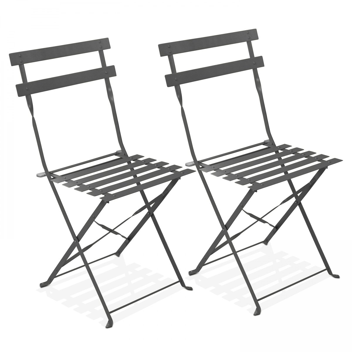 Lot de 2 chaises pliantes bistrot, ROME gris anthracite, OVIALA