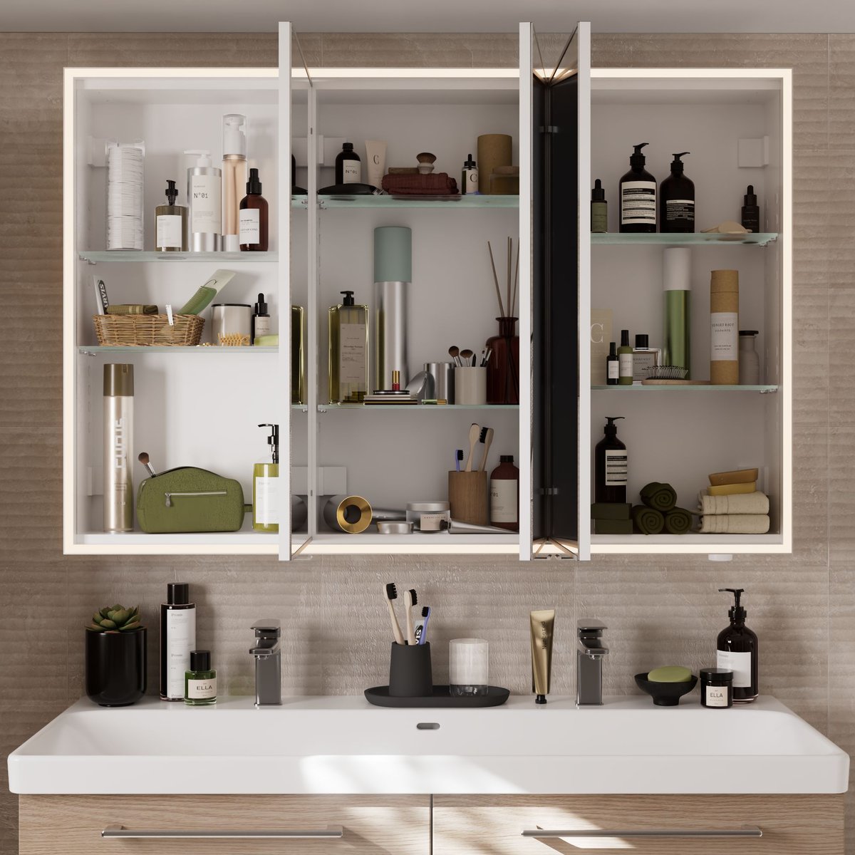 Armoire de toilette lumineuse LED, REMIX chromé, SENSEA