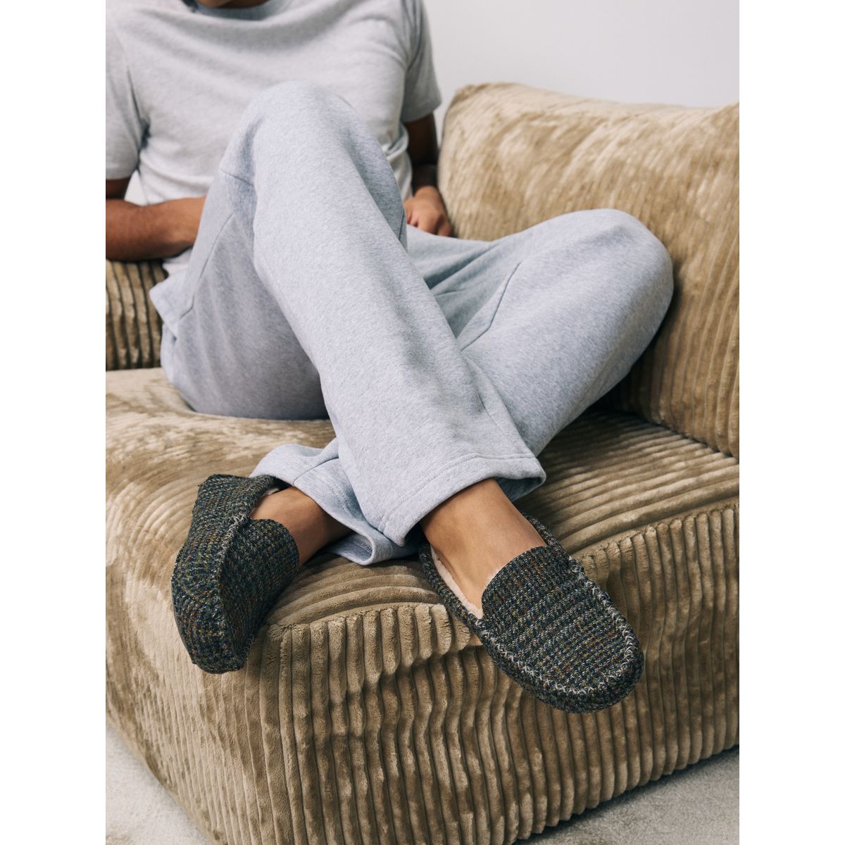 Chaussons mocassins harris tweed Signature bleu marine, NEXT