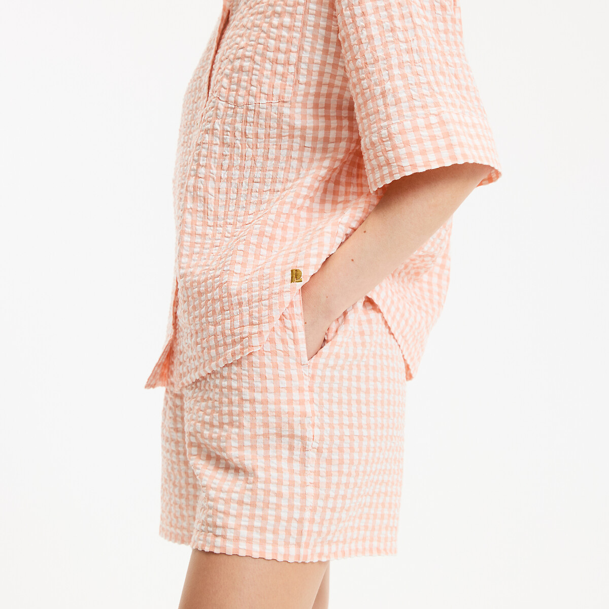 Pyjashort en toile seersucker vichy, Signature AIMÉE rose, LA REDOUTE COLLECTIONS