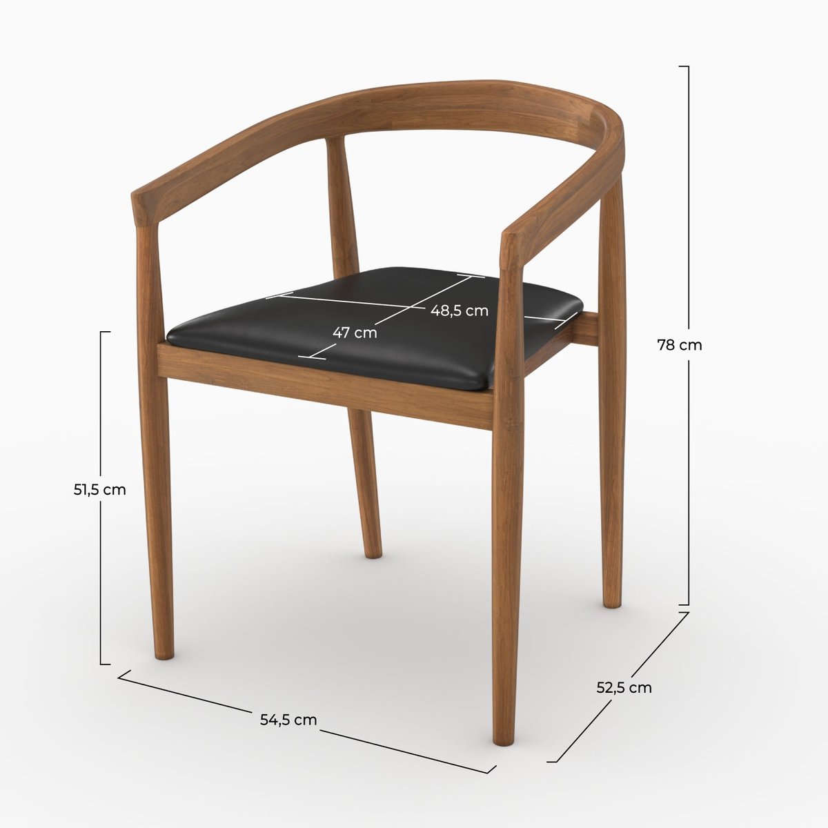 Lot de 2 chaises en bois de teck vernis et assise en cuir - BALI noir, MAISON PAVANE