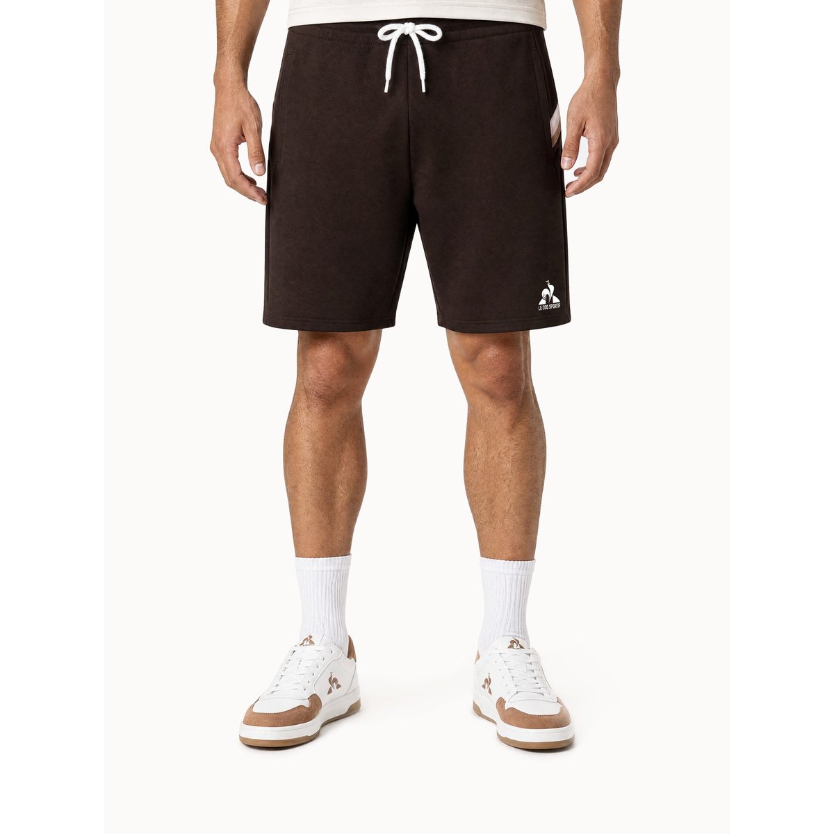 Short en molleton léger avec bandes rayées côtés Heritage molé, LE COQ SPORTIF