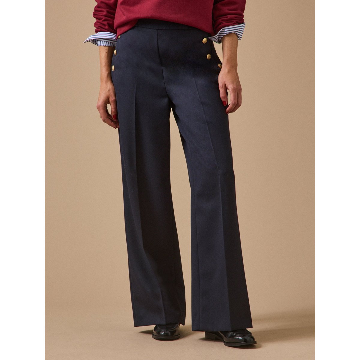 Pantalon large à pont boutons dorés Maé encre, CYRILLUS