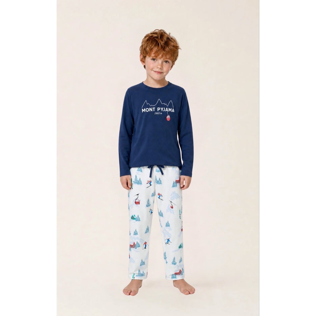 Pyjama enfant en jersey de coton épais imprimé Rêves au sommet blanc, ARTHUR
