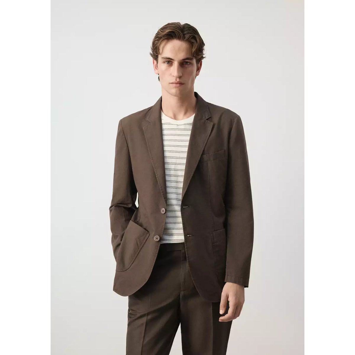 Veste slim fit mélange de coton et lyocell marron, MANGO MAN
