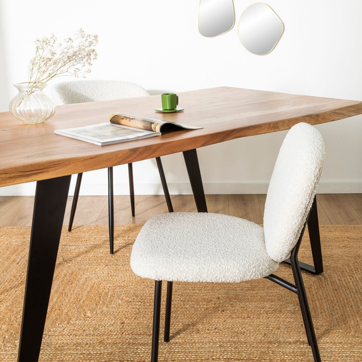 Lot de 2 chaises en tissu bouclette et métal- DALBY écru, DRAWER