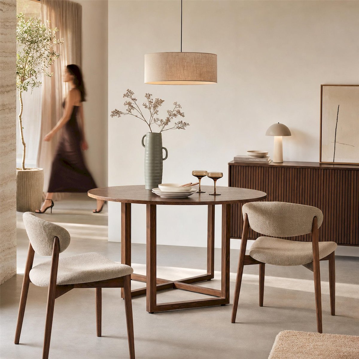 Table ronde design collection TALLONE noyer, RECOLLECTION