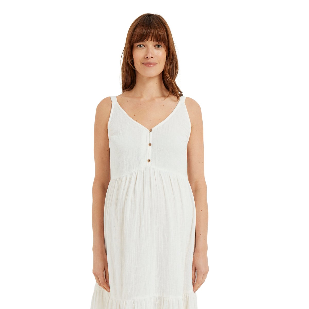 Robe fines bretelles gaze de coton grossesse et allaitement blanc, VERTBAUDET