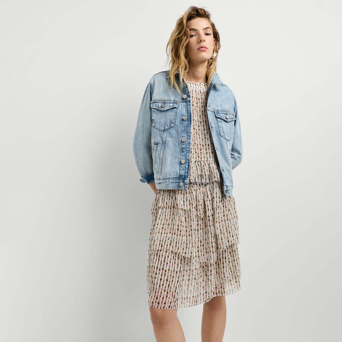 Jupe Midi Avec Volants rose poudre rose, PEPE JEANS