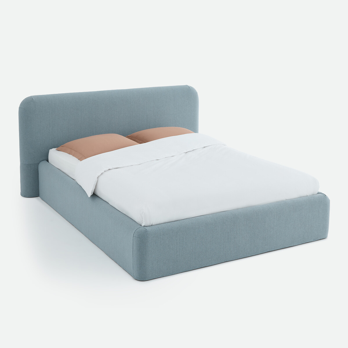 Lit coffre, tissu chenille texturée, sommier relevable, BOLEA bleu, LA REDOUTE INTERIEURS