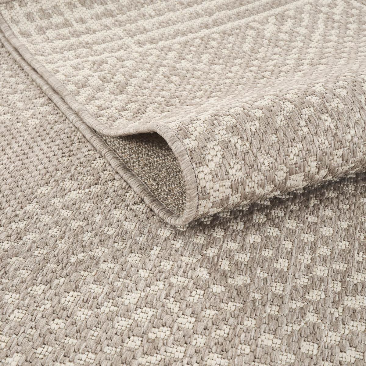 Tapis kilim, motif géométrique tissé, style artisanal LYN53 TRAME 2 beige, crème, UN AMOUR DE TAPIS