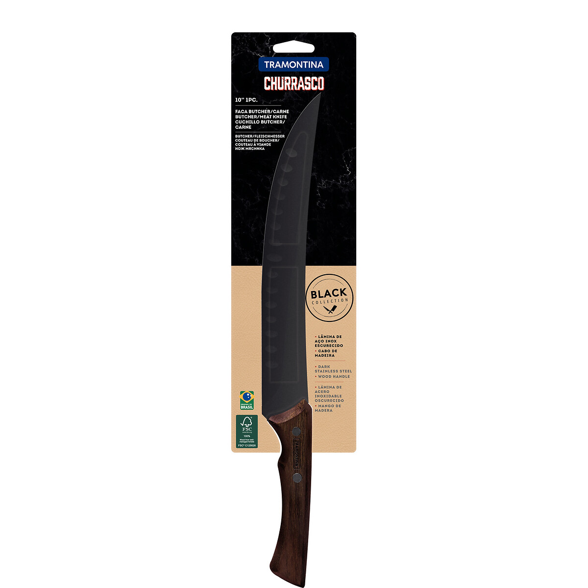 Faca para Carne Churrasco Black 10", Tramontina madeira, TRAMONTINA