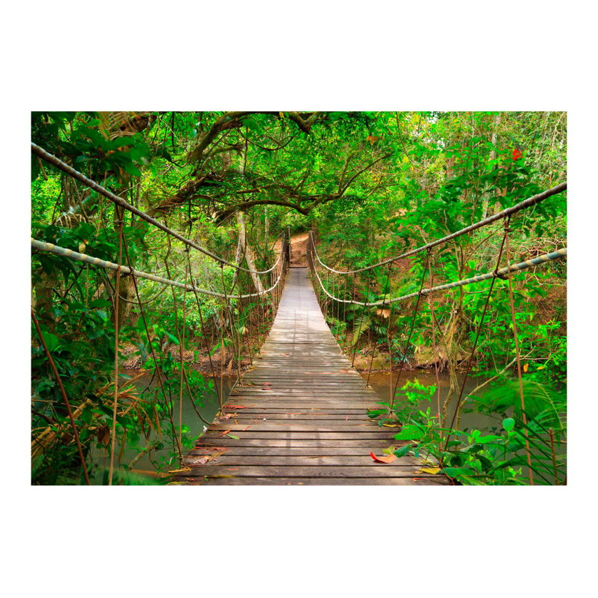 Papier peint intissé panoramique Paysage Bridge amid greenery beige, EDEN