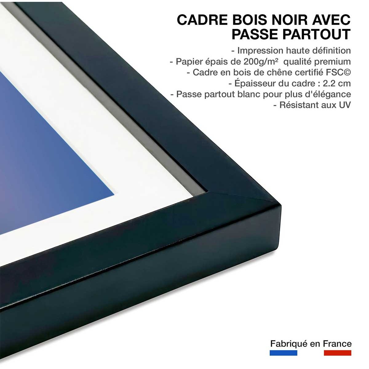 Poster iceberg disco affiche + cadre en bois - noir, HEXOA