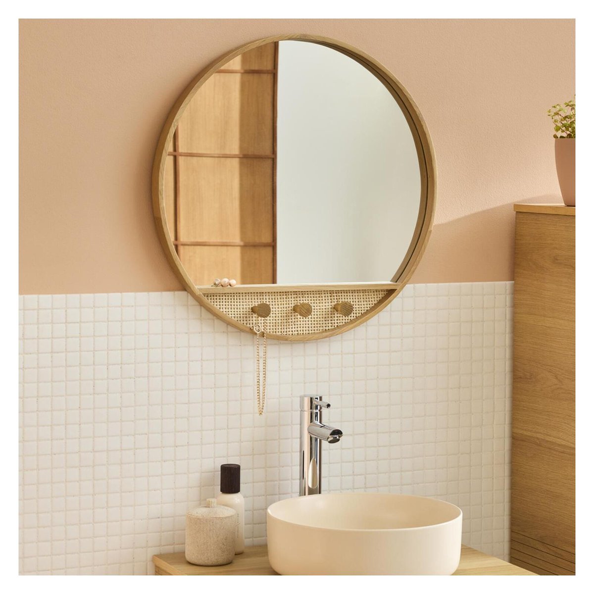 Miroir rond chêne 60x60cm NESTO chêne, MOB IN