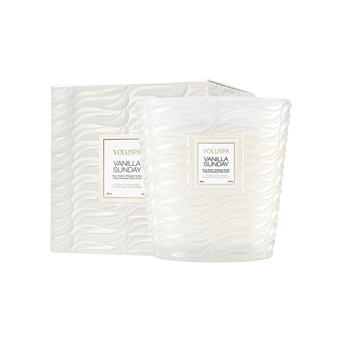 Vanilla sunday - bougie parfumée de cheminée 3 mèches blanc, VOLUSPA