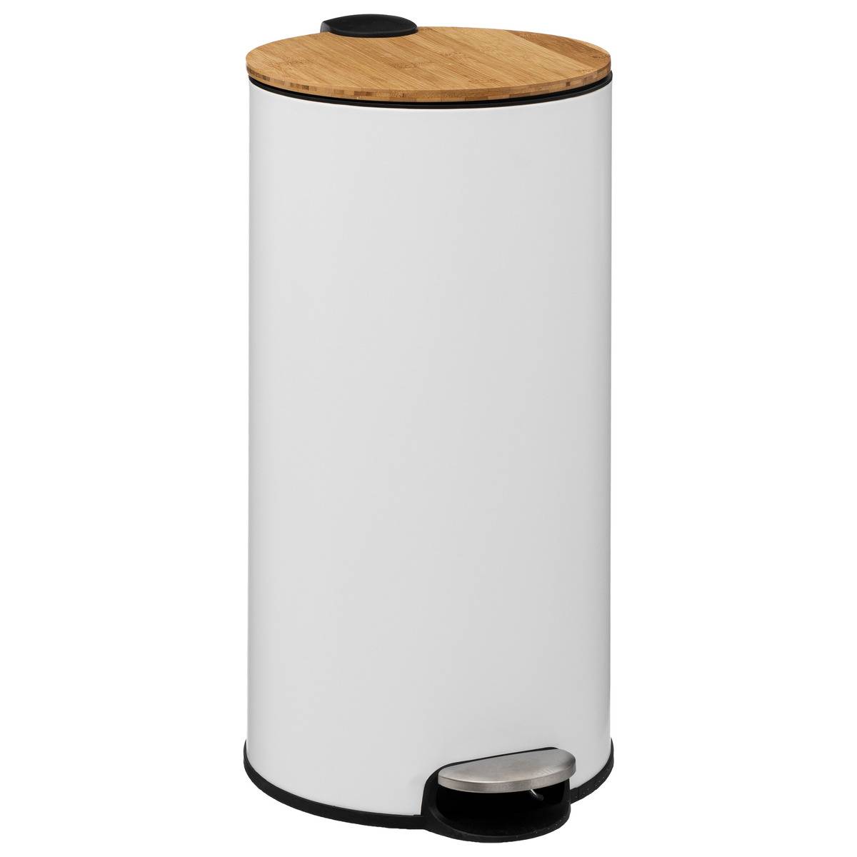 Poubelle de cuisine à pédale 30L avec couvercle en bambou MODERN COLOR blanc, 5FIVE SIMPLY SMART