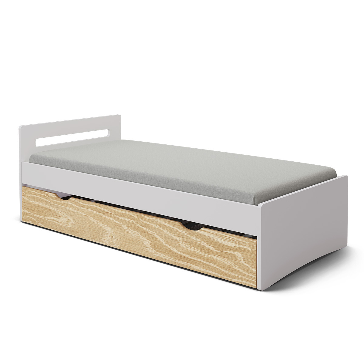 Pack lit gigogne avec matelas Bois massif LEO blanc et bois, AKITEN RETAIL