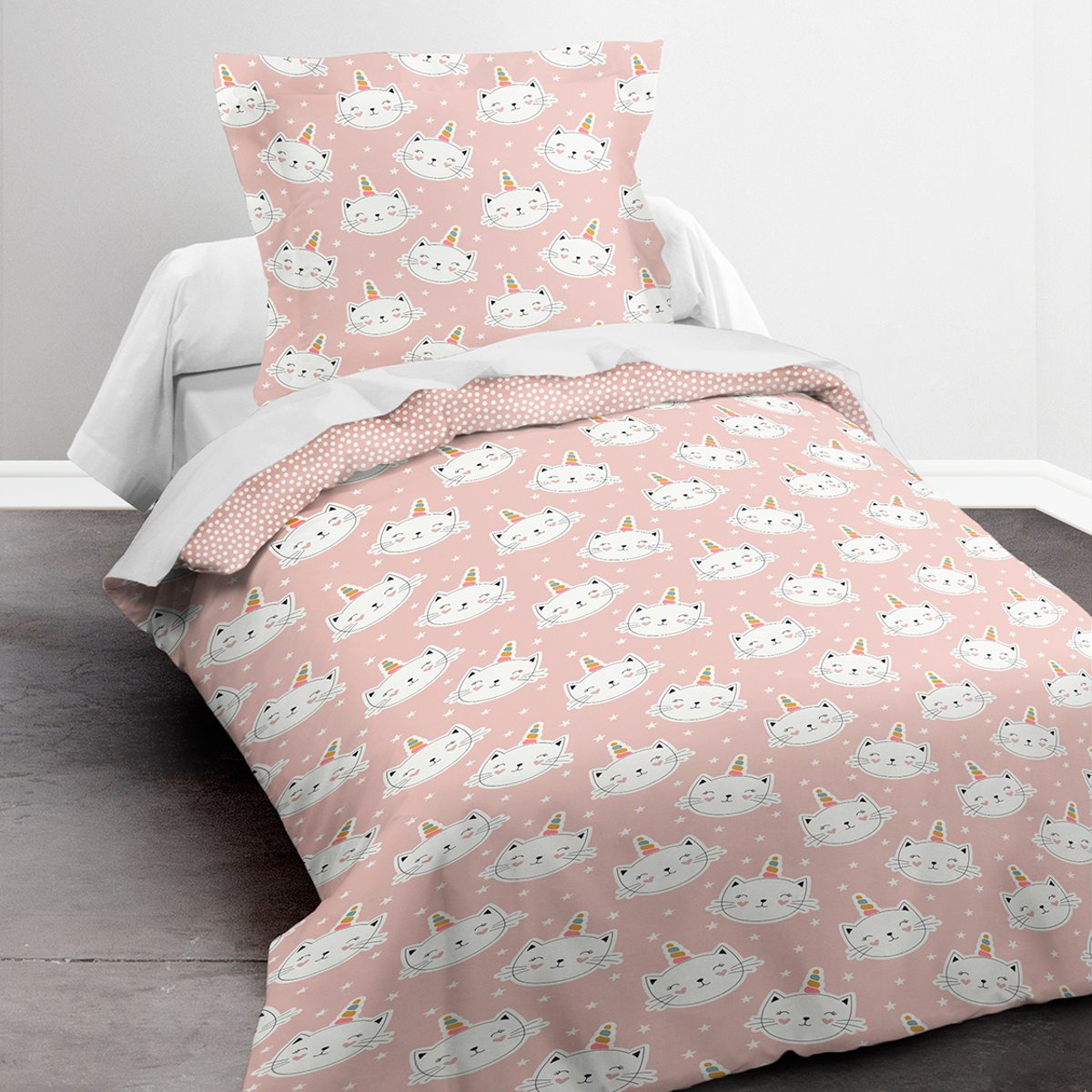Parure de lit coton 1 personne imprimé personnage fiction HAPPY rose, TODAY