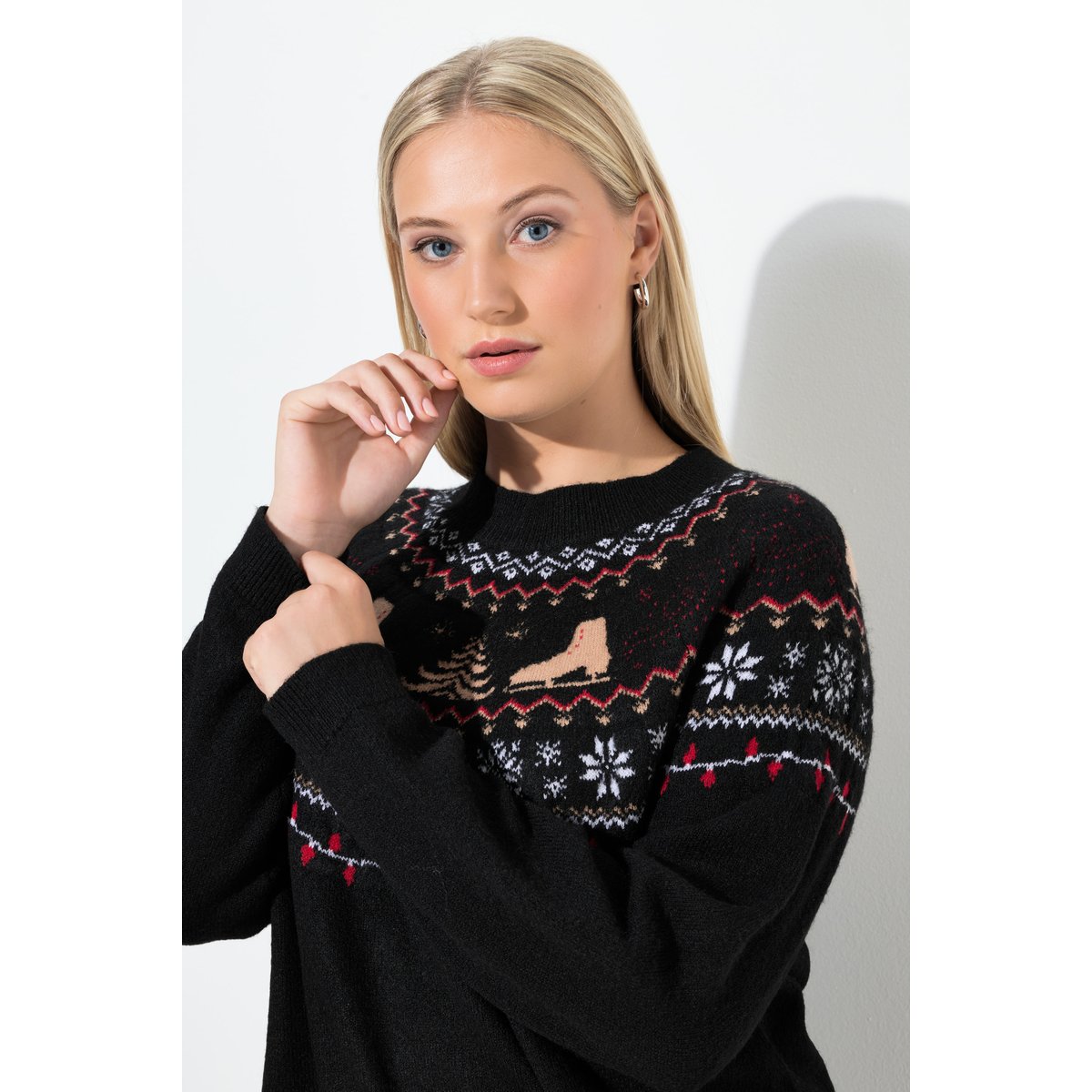 Pull norvégien de Noël à col montant noir, ULLA POPKEN