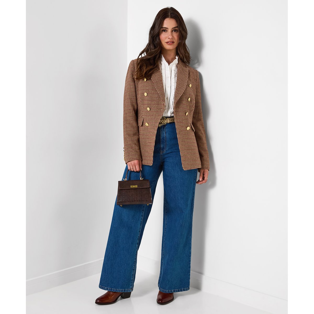 Veste à Carreaux Asymétrique Freya marron, JOE BROWNS