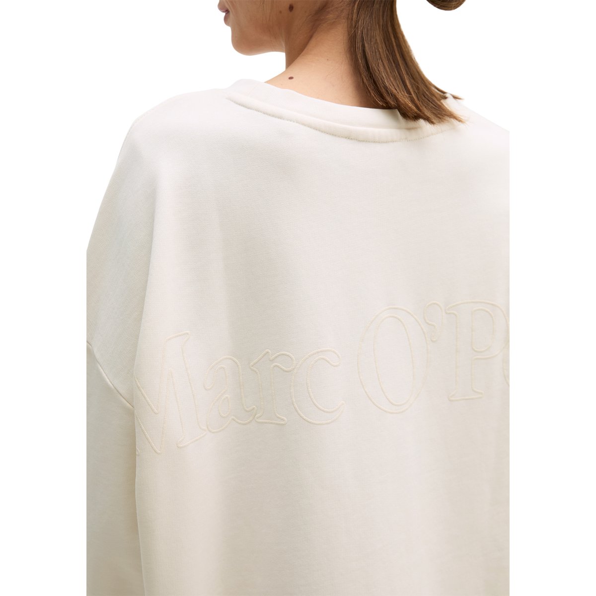 Logo-Sweatshirt loose en coton organique blanc naturel, MARC O'POLO