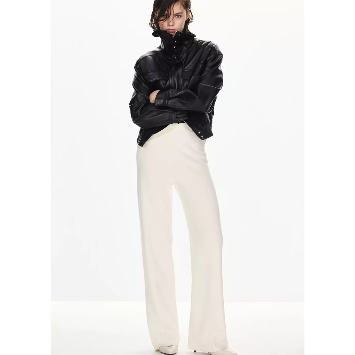 Pantalon droit maille fine écru, MANGO
