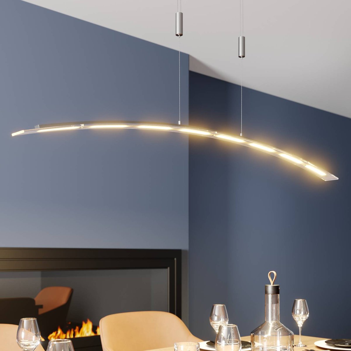 Suspension en verre moderneLED, Manon frosté, nickel mat, LINDBY