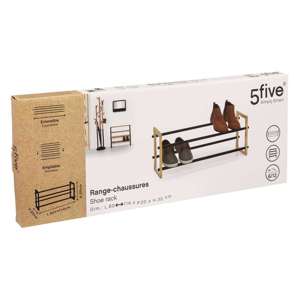 Range-chaussures extensible 12 paires en métal WOODY beige, 5FIVE SIMPLY SMART