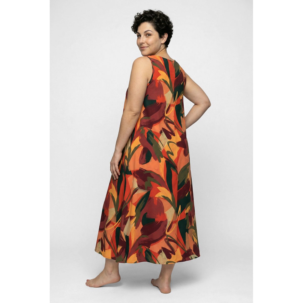 Robe midi sans manches, motif feuilles poivron, ULLA POPKEN