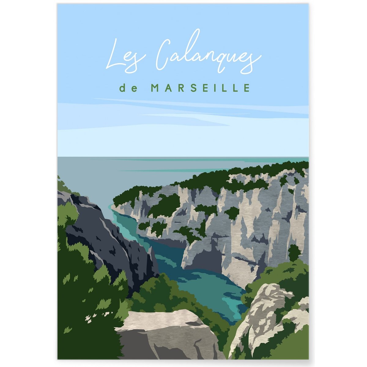Affiche Les Calanques de Marseille blanc, L'AFFICHERIE