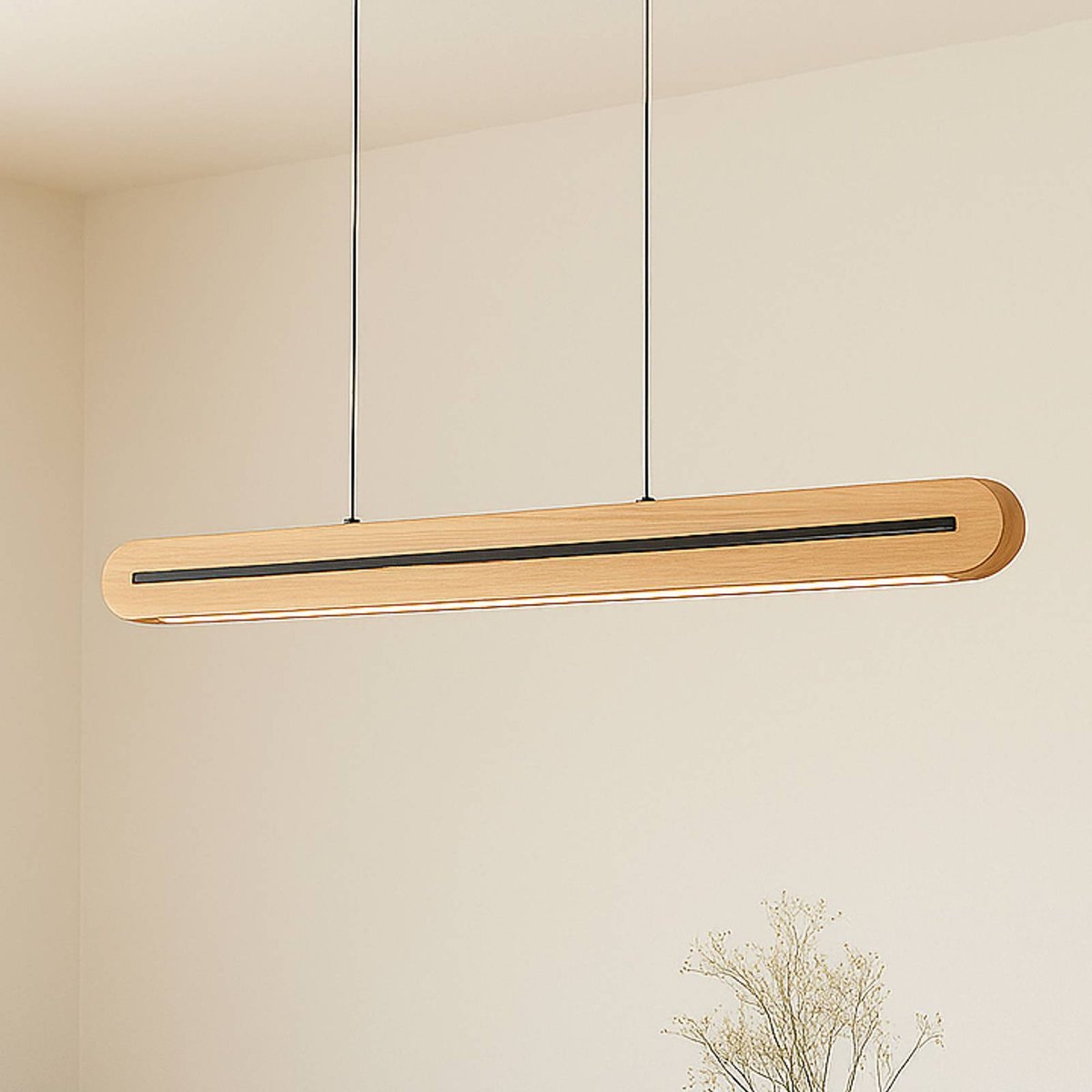 Suspension en bois moderneLED, Darnor bois clair, noir, LUCANDE