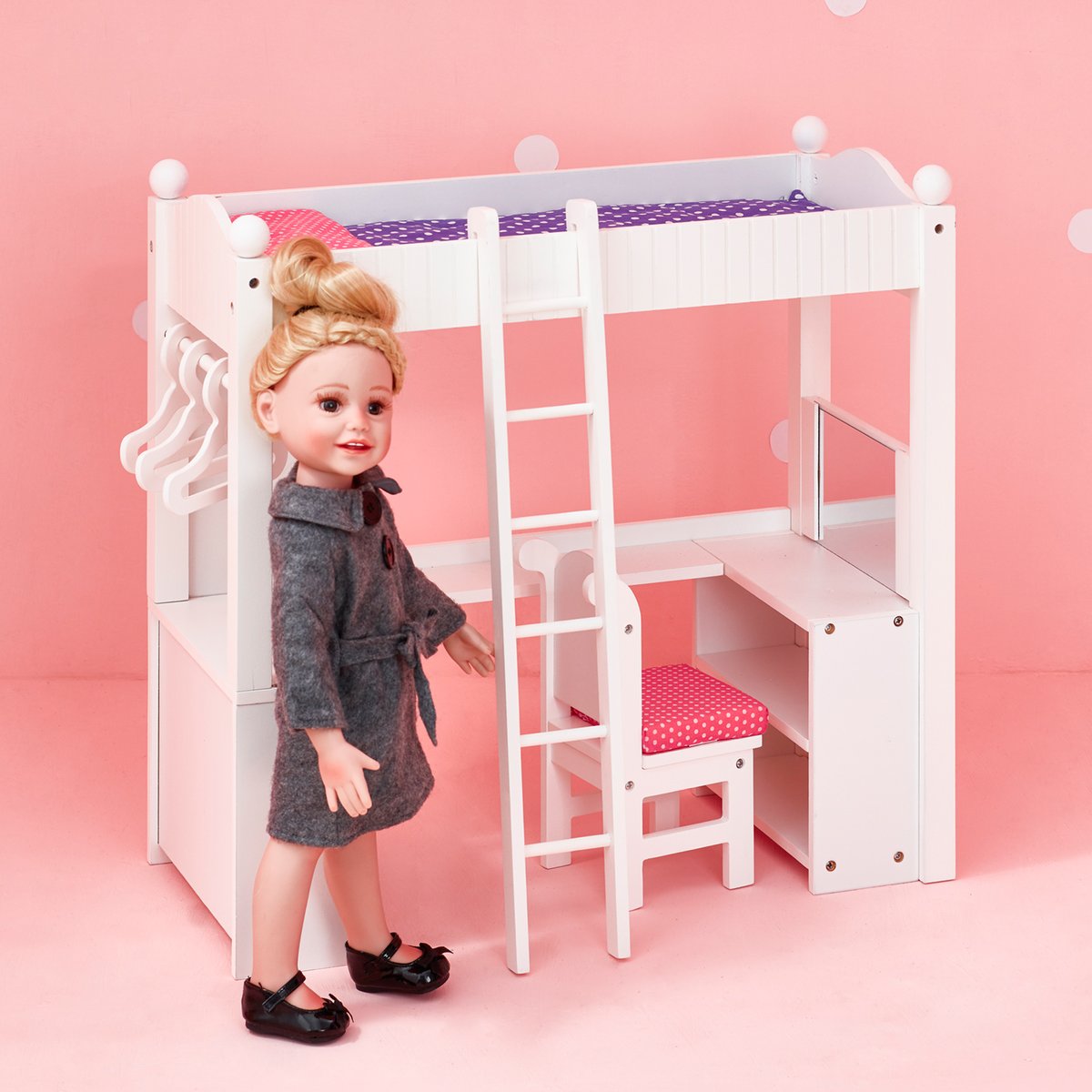 Lit Superposé Poupée POLKA DOTS PRINCESS blanc, TEAMSON KIDS
