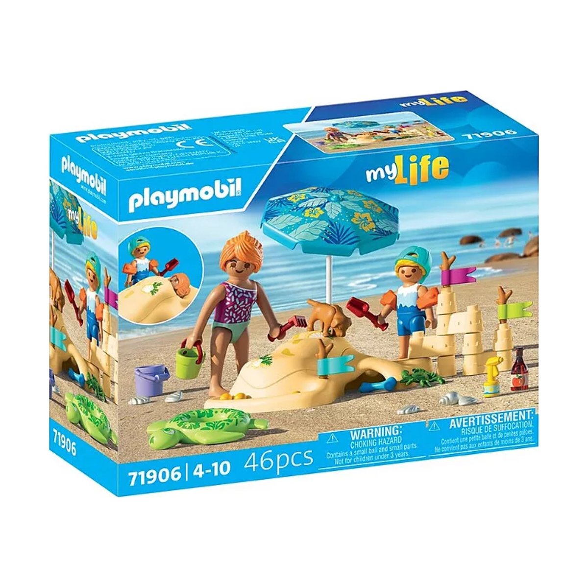 Famille jouant dans le sable à la plage multicolore, PLAYMOBIL