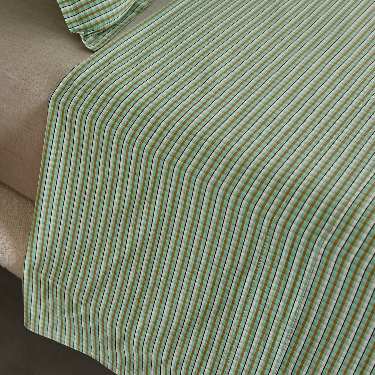 Drap plat en percale lavée 120 fils, JALIANI carreaux menthe, AM.PM