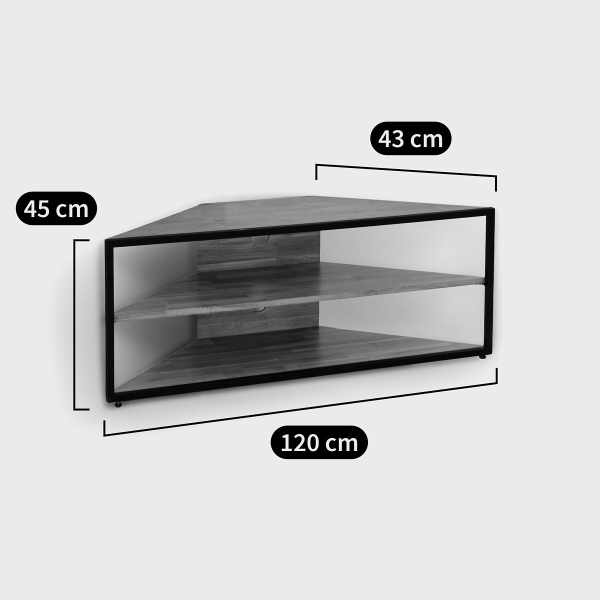 Hiba Corner TV Unit in Solid Oak and Steel oak, LA REDOUTE INTERIEURS