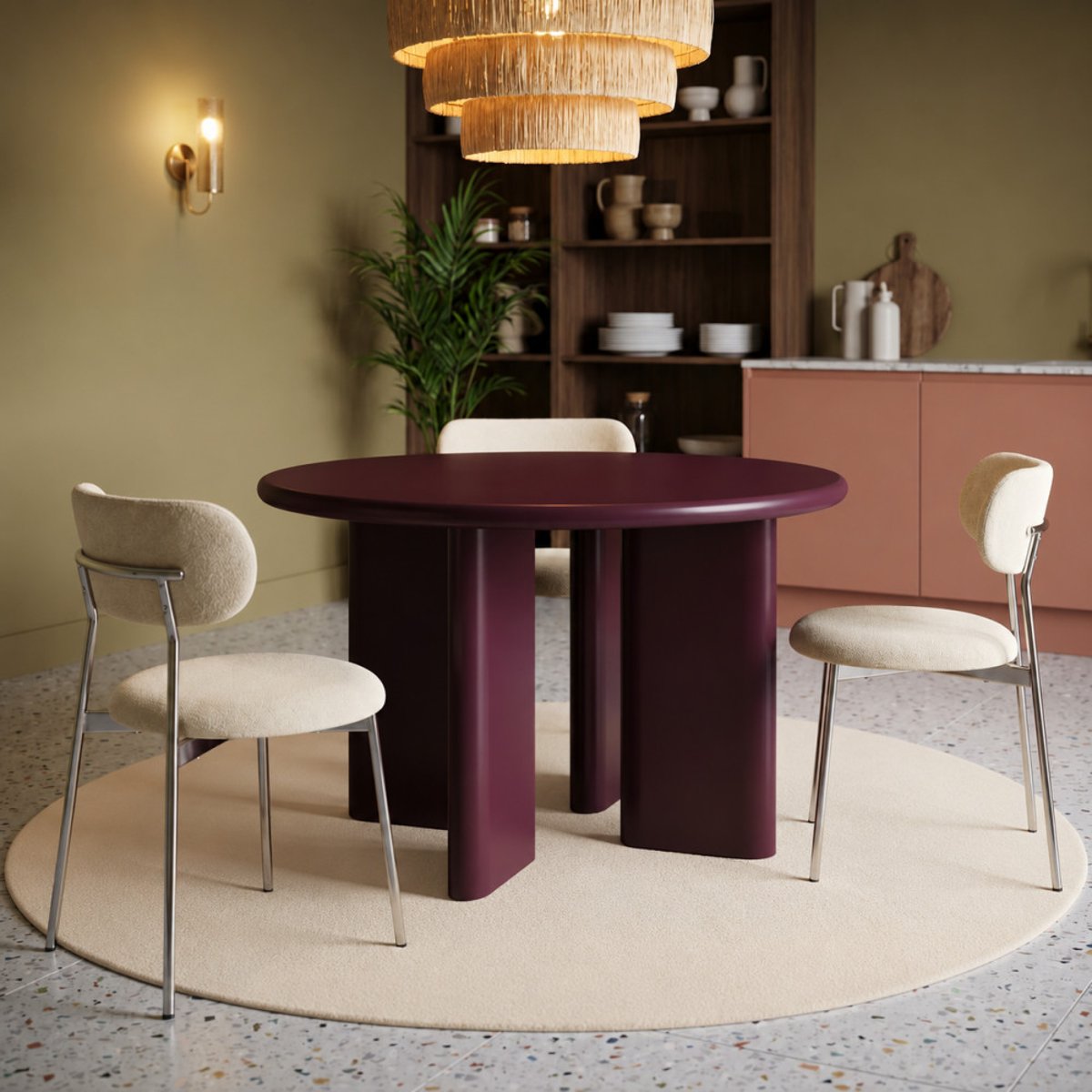 Table à manger ronde 4 personnes en bois - PYRANTH bordeaux, DRAWER