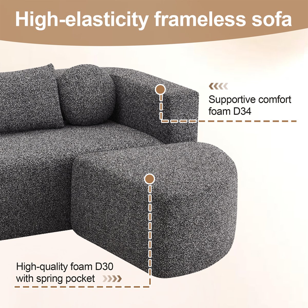 Canapé d'angle modulable convertible en chenille, MODEL1 gris foncé, MEUBLES COSY