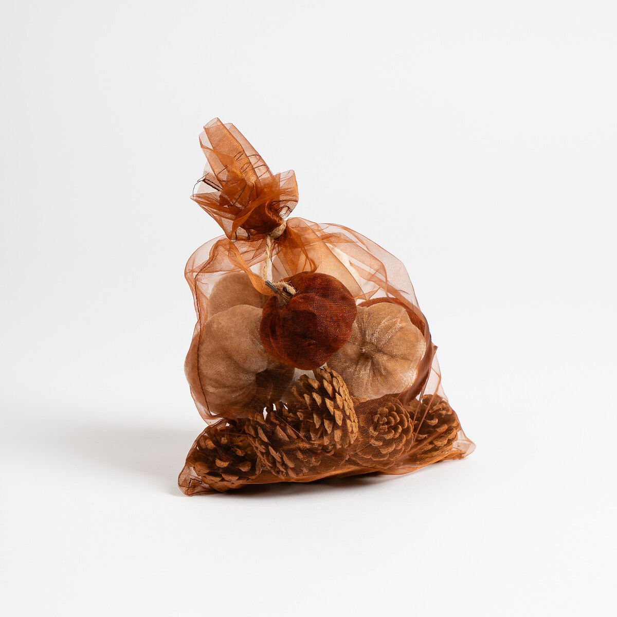 Set of Decorative Velvet Pumpkins & Pinecones with Tray brown , SO'HOME