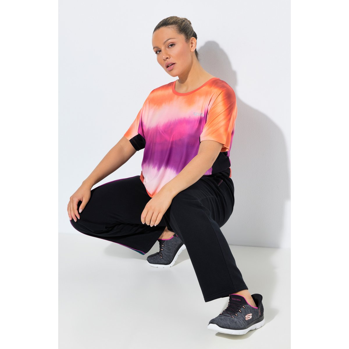 T-shirt technique à col rond et orange clair, ULLA POPKEN