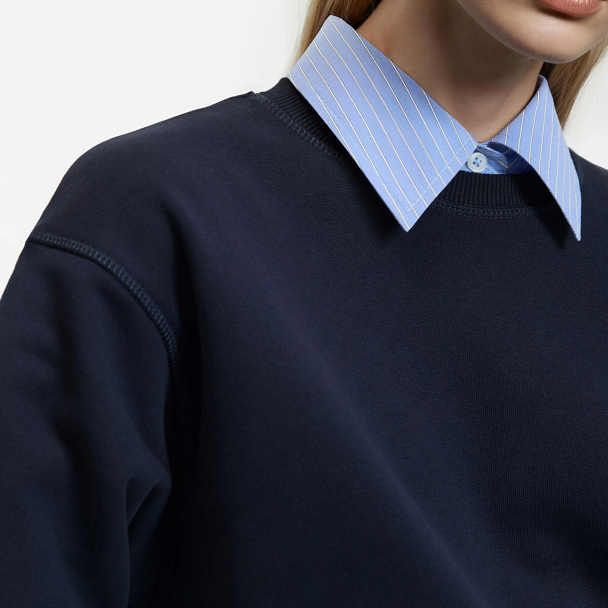 Sweat col rond volume ample bleu marine, LA REDOUTE COLLECTIONS