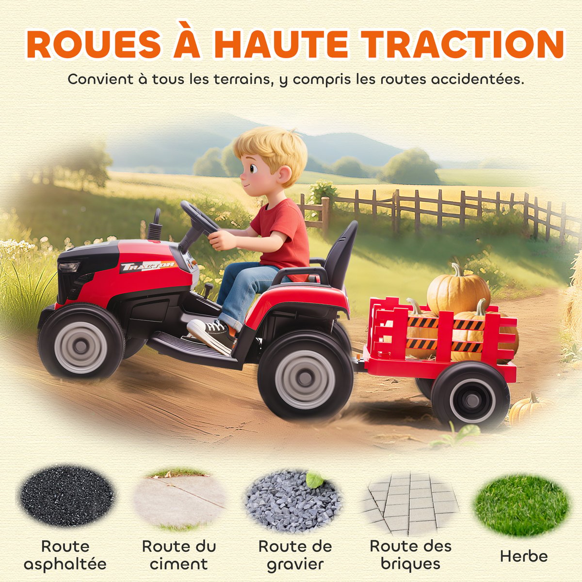 Voiture de chantier électrique à conducteur rouge, AIYAPLAY